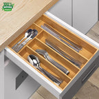 Kitchen Bamboo Silverware Drawer Organizer，Silverware Organizer and Cutlery Tray with Grooved Drawer Dividers for Silverware, Knives in Kitchen, Bedroom (5 Slot-Natural)