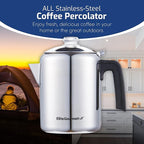 Elite Gourmet EC008X Classic 8-Cup Stovetop Coffee Percolator Glass Clear Brew Progress Knob, Cool-Touch Handle, Stainless Steel