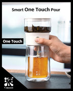ZENS Modern Tea Pot, Glass Teapot with Infusers for Loose Tea Diffusers with One Touch Pouring, Cool Portable Tea Maker with Insulated Tea Mug and Travel Tea Kits for Tea Lover Gifts