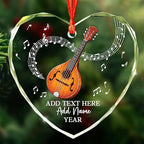 Custom Mandolin Christmas Glass Ornament 2025, Personalized Mandolin Player Xmas Ornament with Text Name & Year, Musical Instrument Christmas Tree Ornaments, Gift for Men Women Mandolinist