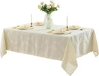 Newbridge Barcelona Luxury Damask Fabric Tablecloth, 60” Wide x 120” Rectangle, Antique White, 100% Polyester, No Iron, Soil Resistant Dining Room, Party and Banquet Table Cover