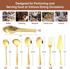 XEVOM Gold Serving Utensils Set, 12 Pack Polished Stainless Steel, Includes Spoons, Forks, Tongs, Ladle, Cake Server (Gold)