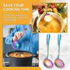Rainbow Serving Utensils Set Stainless Steel, 15pcs Large Metal Serveware Serving Spoons, Slotted Spoons, Forks, Tongs, Soup and Skimmer Spoon, Cake Server for Partie, Buffet, Catering, Entertaining
