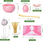 Matcha Whisk Bowl Set, 7PCS All-in-One Japanese Tea Set Includes Matcha Bowl with Spout, Bamboo Whisk (Chasen) with Stand, Scoop, Sifter, Complete Kit for Ceremony, Gift for Matcha Tea Lovers（Pink)