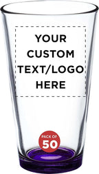 Custom Arc Pint Glass 16 oz. Set of 50, Personalized Bulk Pack - Beer Glasses, Heavy Duty Drinkware - Purple