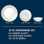 Corelle Vitrelle 18 Piece Glass Dinnerware Sets Service for 6, Triple Layer Chip & Crack Resistant Glass Plate and Bowl Sets, Knox