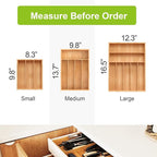 Bamboo Utensil Drawer Organizer, Silverware Tray Organizer, Kitchen Drawer Organizer for Flatware Cutlery, Silverware Tray for Drawer (brown, Large 16.5x12.3 Inch)