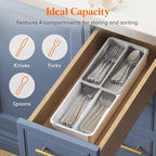 Lifewit Compact Silverware Organizer for Kitchen Drawer, Narrow Flatware Tray Holder, Plastic Cutlery Spoons, Forks and Knives Storage, White&Gray, 1 Pack