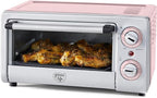 GreenLife Countertop Toaster Oven Air Fryer Stainless Steel, Healthy Ceramic Nonstick, PFAS Free, Tray & Basket, Bake, Broil, Reheat, Adjustable Temp & Time Control, Auto Shutoff, Pink