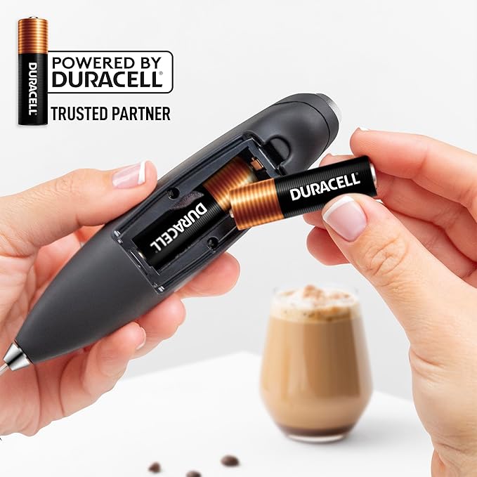 Zulay Kitchen Patented Tornado Triple Whisk Milk Frother with 4 Duracell Batteries – Handheld Foam Maker for Coffee, Lattes, Matcha & Hot Chocolate – Rich, Creamy Froth in Seconds