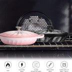 Enameled Cast Iron Braiser, 3.8 Quart Enamel Dutch Oven with Handles, Cast Iron Braiser Pan with Lid,Enameled Cookware (Pink)