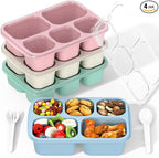 Bento Box Adult Lunch Box - 4 Pack, 5 - Compartment Meal Prep Container for Kids, Reusable Food Storage Snack Containers - Stackable for School, Work, and Travel (Wheat(Green/Blue/Pink/Beige))