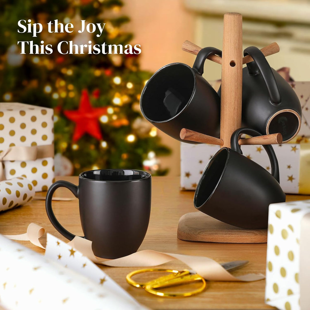 DOWAN Coffee Mugs, Black Coffee Mugs Set of 6, 16 oz Ceramic Coffee Cups with Large Handles for Men Women, Porcelain Big Mug for Tea Latte, Mug Gifts for Home Office Party - Image 9