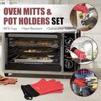 Kitchen Oven Gloves - Silicone Double-Layer Heat Resistant Oven Mitts/BBQ Gloves/Grill Gloves - Perfect for Baking and Grilling - 1 Pair (Small, Red Long)