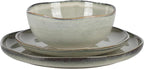Gibson Elite Nardini 12 Piece (Service for 4) Plates and Bowls Reactive Glaze Dishes Stoneware Ceramic Dinnerware Set - Moon White
