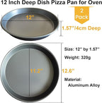 12 Inch Deep Dish Pizza Pan for Oven, 2 Pack Nonstick Round Heavy Duty Aluminum Pizza Baking Tray(4cm Deep), Restaurant Style Pizza Pan with Rolled Edge & Warp Resistant (Thickened Crisper Pan)