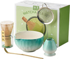 Matcha Whisk Set, 5Pcs Matcha Set Blue, Matcha Kit with Matcha Bowl, Matcha Whisk and Holder, Bamboo Scoop, Macha Sifter, Macha Tea Set for Macha Lovers, Tea Enthusiasts, Christmas, Breakfast,Latte
