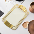 Serving Tray with Handles Set of 3 Rectangular Large Serving Platters 16.5/14.9/13.2 Inch White Plates for Dinner, Party, Entertaining, Cream Gold