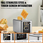 WHALL Touch Screen Toaster 2 Slice,Stainless Steel Digital Timer Toasters,6 Bread Types & 6 Shade Settings,Smart Extra Wide Slots Toaster With Bagel,Cancel,Defrost Functions