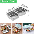 Stainless Steel Snack Containers for Kids and Adults [2/4/6-Pack Set] Reusable Food Storage Container Set with Lids-2 Compartment Bento Box for Lunch, Travel, Meal Prep- Leakproof & Dishwasher Safe(4)