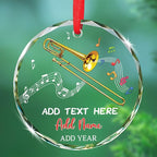 Custom Text & Name Trombone Instrument Player Glass Ornament, Trombone Christmas Ornament Gift for Instrumentalist, Personalized Trombonist Xmas Glass Ornaments, Musical Instrument Christmas Keepsake