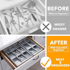 SpaceAid Bamboo Silverware Drawer Organizer with Labels, Kitchen Utensil Tray Holder Organizer for Flatware, Cutlery, Spoon and Knives Drawer Storage Organization (Gray, 6 Slots)