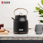 Haden Heritage 4 Slice Wide Slot Stainless Steel Toaster Bundled with 1.7 Liter Stainless Steel Electric Water Kettle, Black & Copper