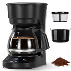 5-Cup Programmable Drip Coffee Maker, a compact coffee machine with a digital clock and 24-hour programmable timer, featuring Auto Shut-Off, and a Removable Filter Basket for Home & Office.