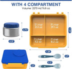 Bento Box for Kids - Leak-Proof Bento Lunch Box with Insulated Thermos Food Jar - 4 Compartments, 1 Removable Divider, 1Spoon, 1 Fork - Dishwasher Safe, BPA-Free (Blue)