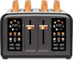 SEEDEEM Toaster 4 Slice, Stainless Steel, Touch Screen for Dual Control, Digital Timer, Smart Toaster with 6 Bread Type, 7 Shade Setting, 1.5''Wide Slot, Removable Crumb Tray, 1800W, Dark Metallic