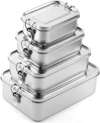 Umigy 4 Pcs Stainless Steel Food Containers 550/850/1400/2400 ml Metal Bento Lunch Box Stainless Steel Food Storage Containers, Lockable Clips to Leak Proof, Reusable Dishwasher Snack Boxes for Work