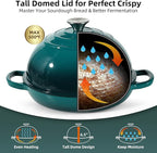 Davivy 5.5QT Cast Iron Sourdough Bread Pan with Silicone Oven Mitts, Enameled Cast Iron Bread Cloche, 10" Round Sourdough Dutch Oven with Lid, Dutch Oven for Sourdough Bread - Gradient Teal