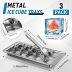 3 Pcs 18 Slot Stainless Steel Ice Cube Maker and Tray Ice Cube Tray for Bars Kitchens Levers Remove Cubes Easy Removal Metal Food Grade Freezer Molds for Food Juice Dishwasher Safe