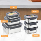 BEFOY Stainless Steel Food Storage Containers with Lids Airtight Bento Lunch Box for Kitchen Leak Proof Meal Prep Stackable Set of 3(450/1100/2500)