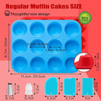 12 Cup Silicone Muffin Pan，Regular Size Cupcake Pan Great for Making Muffin Cakes, Bread, Tart - Piping Bags and Tips Set，Silicone Baking Cups-2 Pack