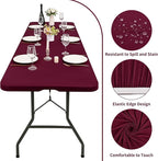 10 Pack Fitted Tablecloth for 8 Foot Rectangle Tables, Wine Red Elastic Outdoor Picnic Table Cover, Washable Stretch Folding Table Cloths 8 ft for Camping Party Patio Kitchen Banquet, 30" W x 96" L