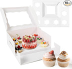 10 pack Cake and 8 Cupcakes Bento Box transparent and clear Dessert Storage Container with Lid Portable Box for Cakes Cupcakes, Great for Birthdays Parties (White, 1+8(10Pack))