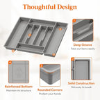 Lifewit Silverware Organizer, Plastic Kitchen Utensil Drawer Tray, Cutlery Flatware Storage Holder for Spoons Forks Knives, 20 x 16 Inches, 8 Compartment, Gray