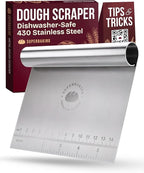 Superbaking Dough Scraper - 6" Stainless Steel Bench Scraper - Dough Cutter with Ruler - Pastry & Cake Scraper - Kitchen Tools Sourdough Baking Supplies - Bread Making Tools & Accessories for Bakers
