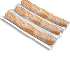 Stainless Steel Perforated French Baguette Bread Pan 3 Waves Toaster Oven Baking Tray (15"x10") with Large Bread Proofing Cloth (17.7" x 30.3")