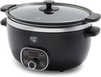 GreenLife 8QT Slow Cooker, Non-Toxic PFAS-Free Ceramic Nonstick Removable Interior Bowl, Programmable, Family Friendly, Keep Warm, Stovetop & Oven Safe, Dishwasher Safe Parts, Timer, Glass Lid, Black