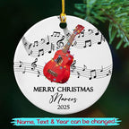 Custom Ukulele Musical Ceramic Xmas Tree Ornament with Name Text Year, Personalized Ukulele Instrument Ornaments Gift for Women Men Friends Husband Wife, Ukulelist Ukuleles Ceramic Christmas Ornament