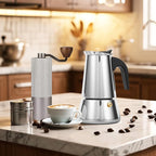 Moka Pot, 4 Cups (7.1 oz) Stovetop Espresso Maker, 304 Stainless Steel Moka Pot, Induction Compatible, Silver