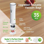 Handheld Vacuum Sealer, Premium Vacuum Sealer for Food + 35 Reusable Sous Vide Bags, Powerful Vacuum Food Sealer for Kitchen, Home, BBQ, Travel