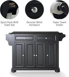 Crosley Furniture Alexandria Granite Top Rolling Kitchen Island Storage Cart, Microwave Stand, Spice Rack, Black