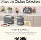 Haden Chelsea 4 Slice Wide Slot Toaster with Adjustable Browning Control, Grey & Chrome