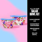 S'well Stainless Steel Salad Bowl Kit 64oz, Steffi Lynn x S'well, Comes with 2oz Mini Canister and Removable Tray for Organization, Leakproof, Easy to Clean, Dishwasher Safe