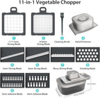 11-in-1 Mandoline Slicer for Kitchen, Food Chopper with Container, Vegetable Dicer Onion Slicer, Veggie Cutter for Fruit Salad Kitchen Gadgets Essential Tools (Grey)