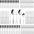 Alata Kate 65-Piece Silverware With Utensil-Serving Set, Service for 12, Stainless Steel Flatware, Mirror Polished Cutlery, Dishwasher Safe