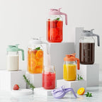 Breast Milk Pitcher Jug - 32 oz Glass Mason Jar Airtight Pitcher with Pour Spout Handle for Breastmilk, Iced Tea, Ice Drinks Storage Container（Pink）